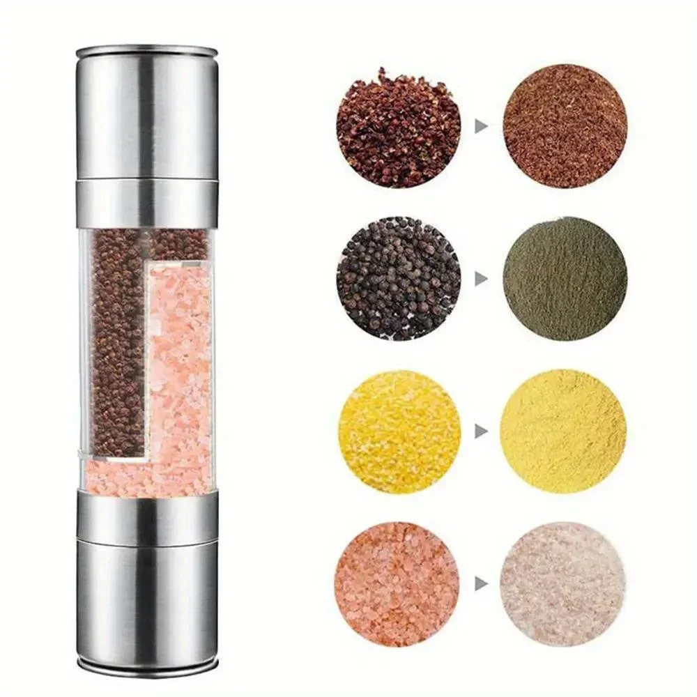 2 In 1 Pepper Mill Manual Stainless Steel Salt and Pepper Grinder Set with Adjustable Ceramic Grinding Spice Grinder KitchenTool