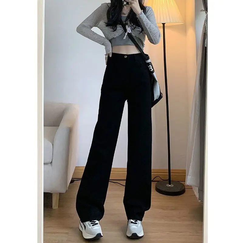 Women's Spring Autumn Solid Gradient Button Zipper Pocket High Waist Casual Wide Leg Loose Trousers Fashion Office Lady Pants