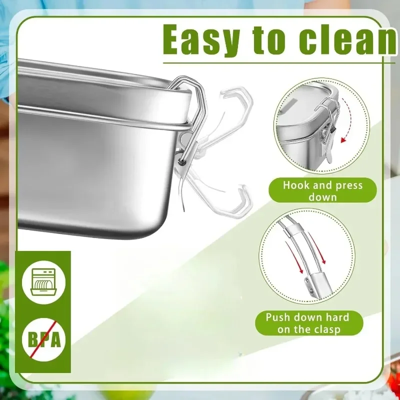 Portable Stainless Steel Lunch Box for Kids and Adults, Leak-Proof Bento Box, Travel Food Meal Prep Container Dishwasher Safe