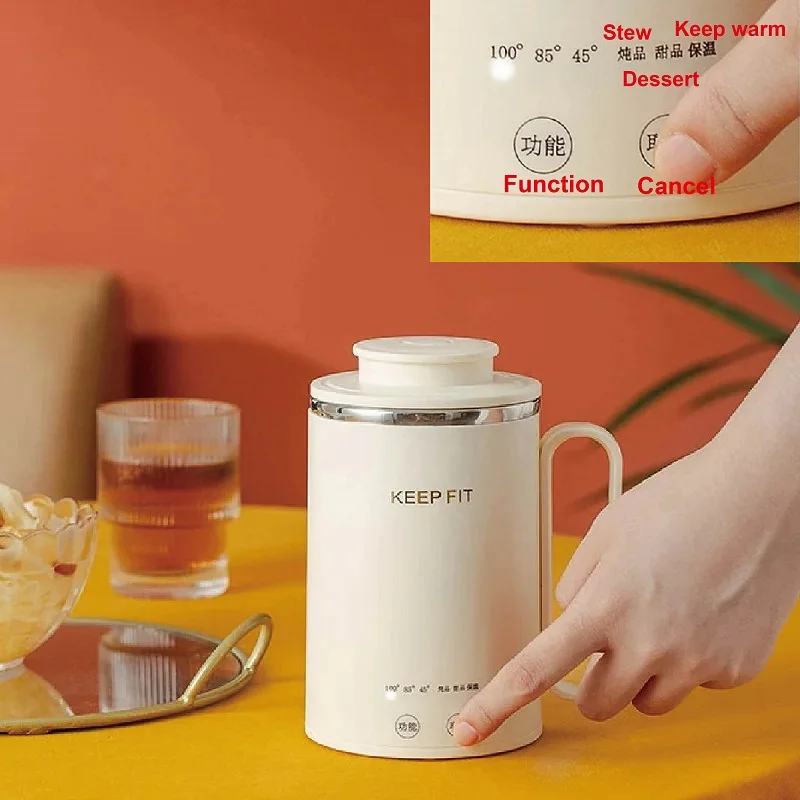 400ml Mini Travel Electric Cup Electric Kettle Multi-functional Office Health Cup 304 Stainless Steel Stew Cup Auto Keep Warm 2