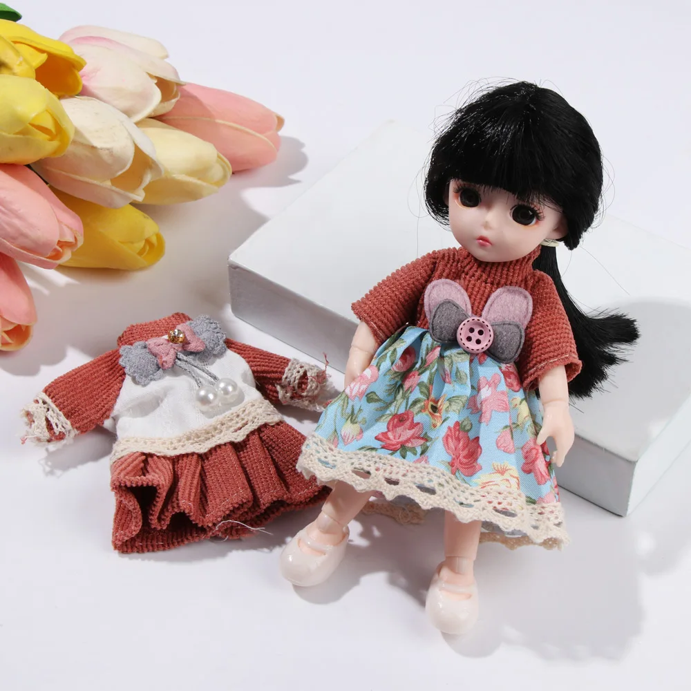 16cm Doll Clothes Cute Princess Dress For 1/8 BJD Doll Tops T-shirt Hoodies Jeans Pants Suit Lace Knitted Sweater Skirt Gift Toy 2