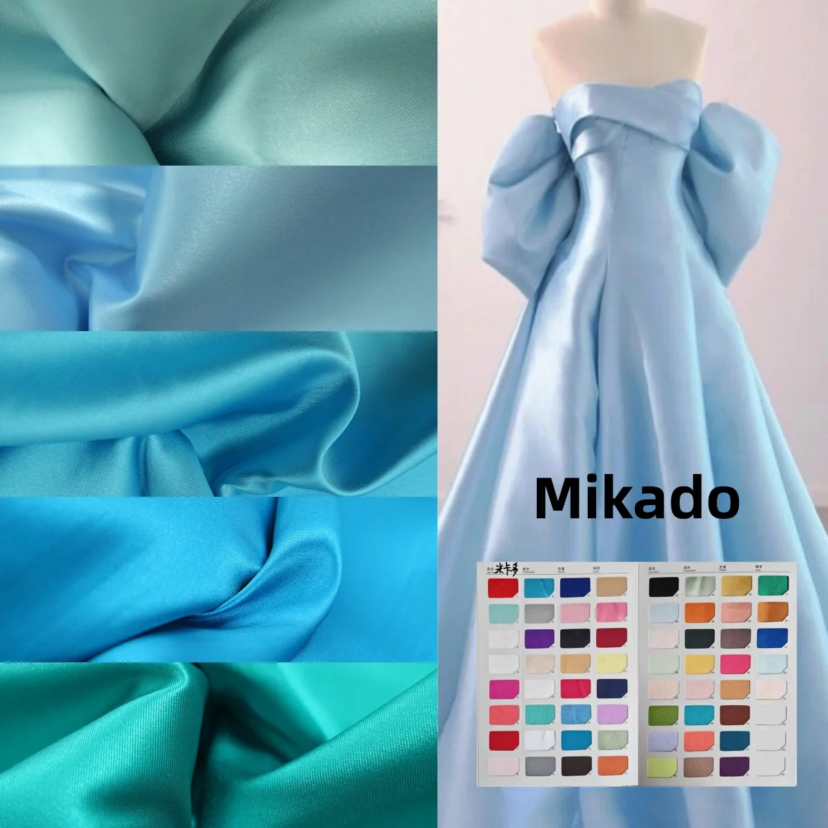 Blue Series Stiff Mikado Twill Satin Fabric for Bridal Dressmaking and DIY Projects