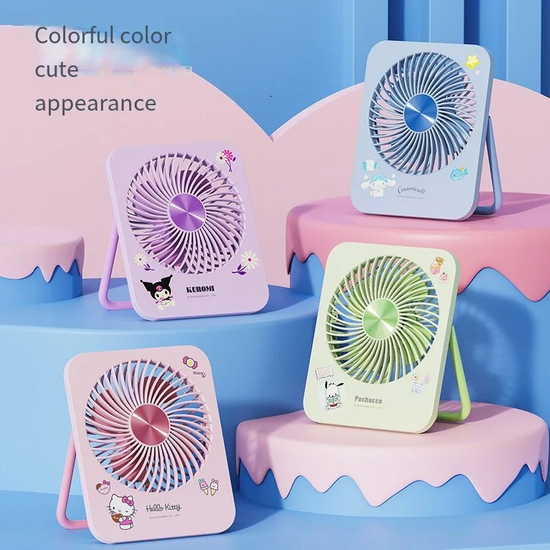 Sanrio New Student Desktop Cartoon Square Rechargeable Kuromi Fan Summer Cool Cute Silent Wind Gift Portable Small Plugable Fan