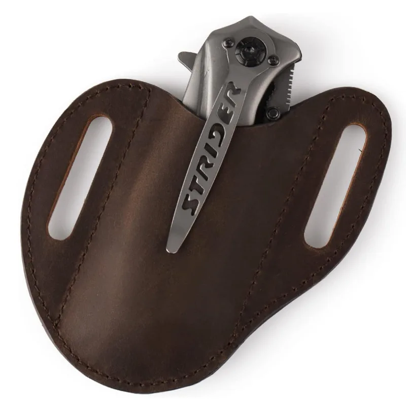 Vintage Genuine Leather Folding Knife Sheath with Belt Loop - Outdoor Hunting & Tactical EDC Holster