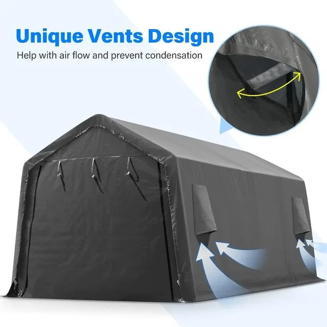 Abri de rangement à auvent Portable robuste de 10x20 pieds, avec 2 portes et évents à fermeture éclair enroulées pour Patio extérieur 2