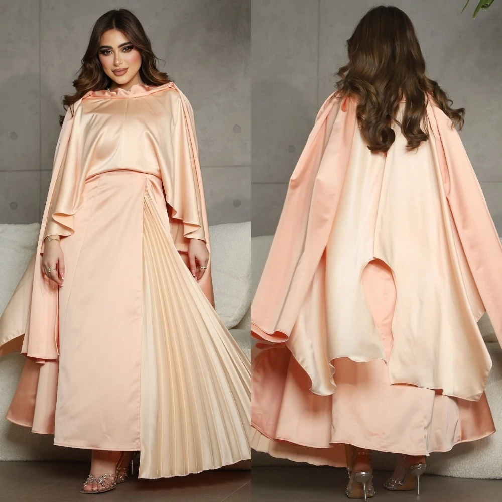 

Ball Dress Saudi Arabia Evening Prom Satin Draped Clubbing A-line High Collar Bespoke Occasion Gown Midi es