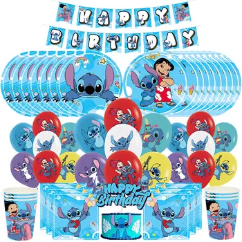 Stitch Birthday Party Decoration Lilo And Stitch Birthday Girl Tableware Balloons Cups Plates Banner Backdrop Supplies Favors