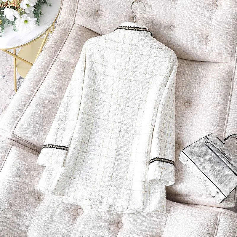 2023 New Women Blazer Autumn  Korean White Plaid Jacket Office Ladies Coat Casual Women Coat Female Blazer Jackets Tops