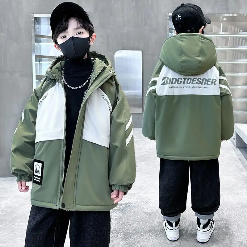 Winter Thicken Cotton Coats for Boy Hooded Jackets Kids Outerwear Clothing Teenager Long Warm Cold Proof Snowsuits 5-14Yrs
