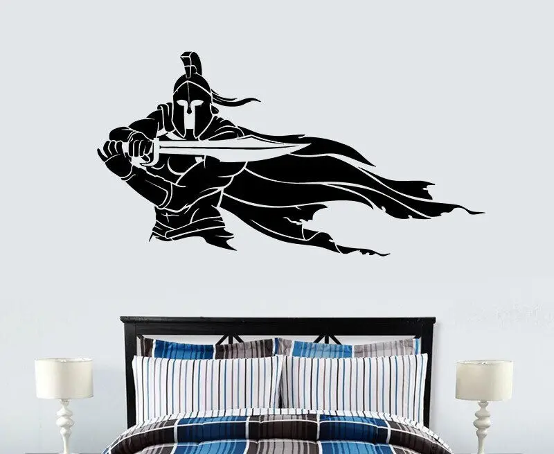Decalcomanie Da Parete In Vinile Spartan Warrior Helmet Sword Cloak Warrior Stickers Home Living Room Wall Handsome Teen Room Decoration Sbd12