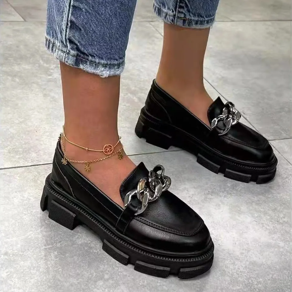 Leopard Women Shoes Metal Chain Spell Color Designer Shoes Fashion Platform Loafers New Size 43 Casual Lazy Sneakers Zapatillas 