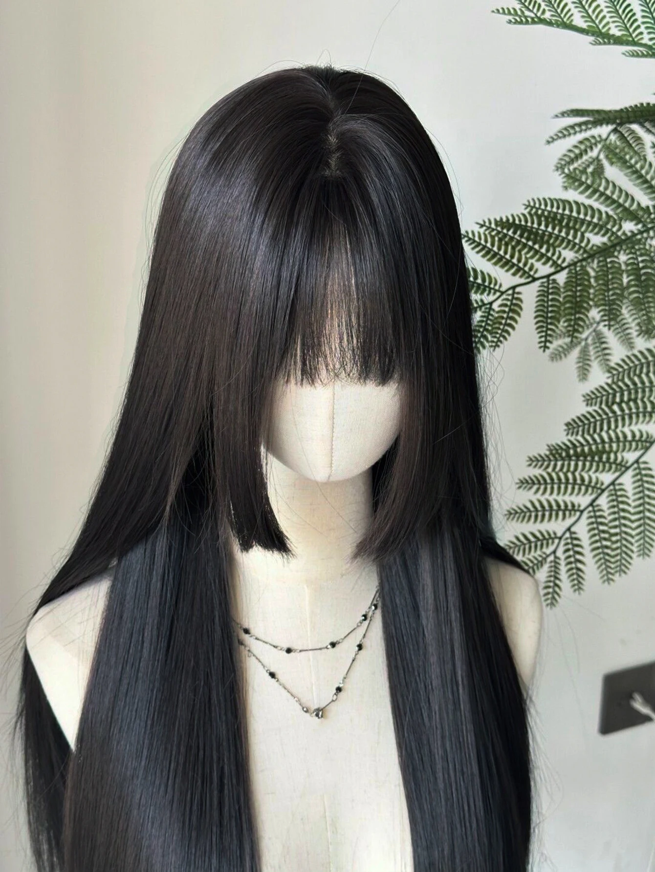 Black Synthetic Straight Wig with Bangs for Women Cosplay Party