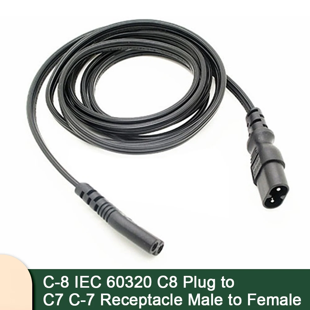 

C-8 IEC 60320 C8 Plug to C7 C-7 Receptacle Male to Female Extension Power Supply Main Adapter Cable 6ft 1.8m