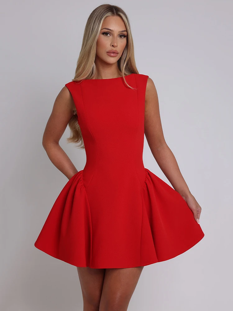 Elegant Sleeveless Folded Bodycon Skirt Women Sexy Backless Tight Party Club Evening Dress Slim Autumn/Winter Vestido