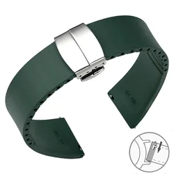 Premium Fluoro Rubber Quick Release Watch Band with Universal Butterfly Buckle - 21mm (Dark Green)