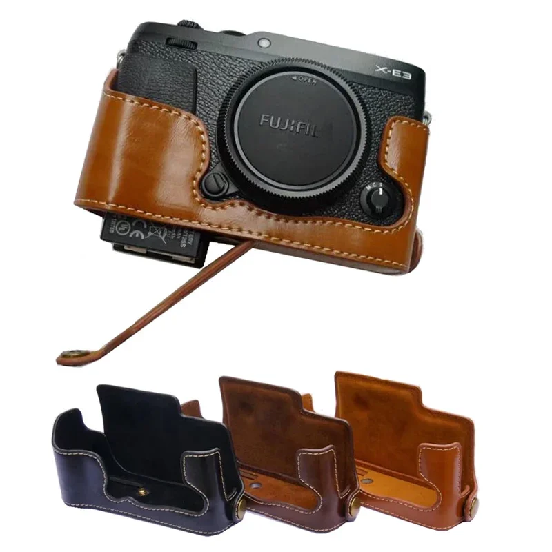 Custodia In Pelle Pu Per Fujifilm Fuji Xe3 X-E3 Fotocamera Half Bag Body Set Accessori Apertura Inferiore Della Batteria