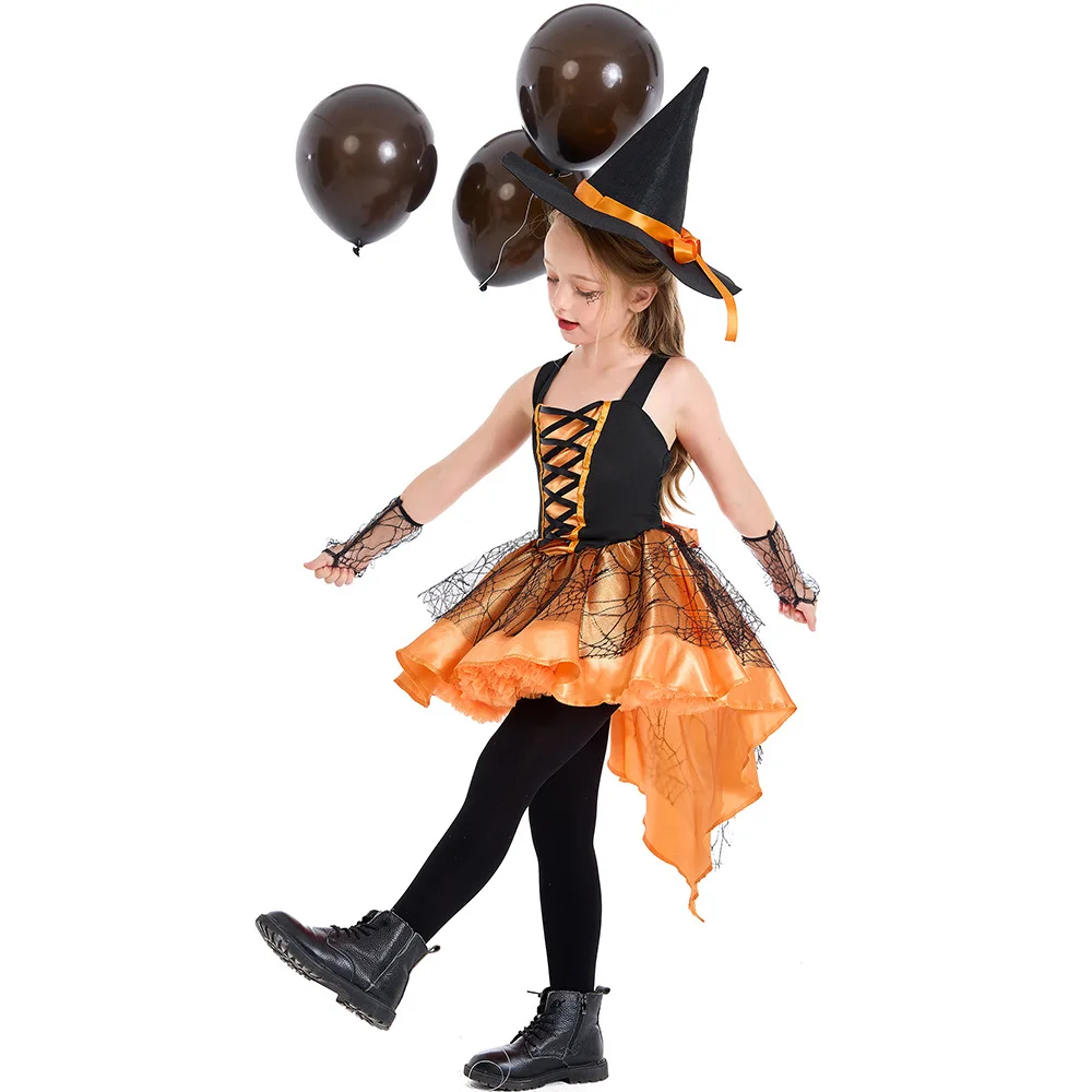 

Girl Witch Costume Kids Halloween Cosplay Children Pumpkin Dress Fancy Party Dress Up Suit Stage Performance Wear 2023 Outfit