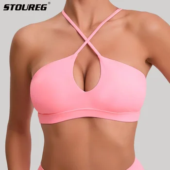 STOUREG Sexy Beautiful Back Sports Bra for Women Gym Yoga Bra Cross Back Running Sports Top Breathable Fitness Paded Sportswear