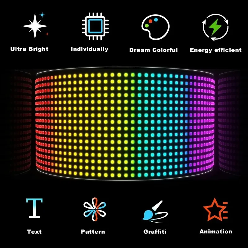 LED Flexible Rolling Screen Waterproof Billboard Matrix Pixel Panel Flexible USB 5V LED Car Logo Bluetooth Application Control 4