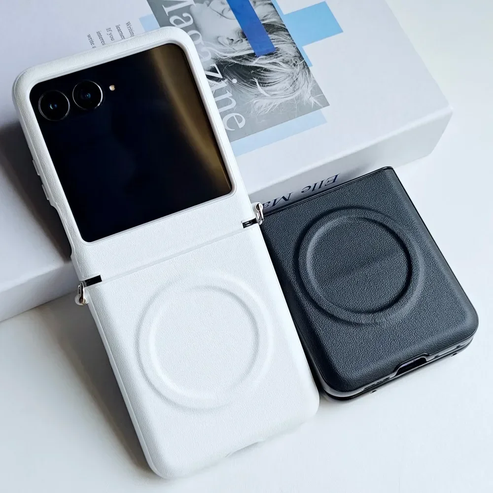 Luxury Leather MagSafe Case with Magnetic Wireless Hinge Protection and Side Buckle Design