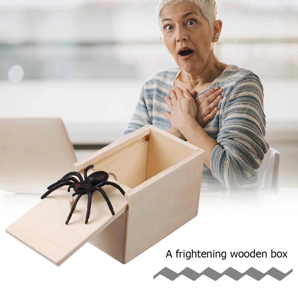 1-10PCS Trick Spider Funny Scare Box Wooden Hidden Box Quality Prank Wooden Scare Box Fun Game Prank Trick Friend Office Toys