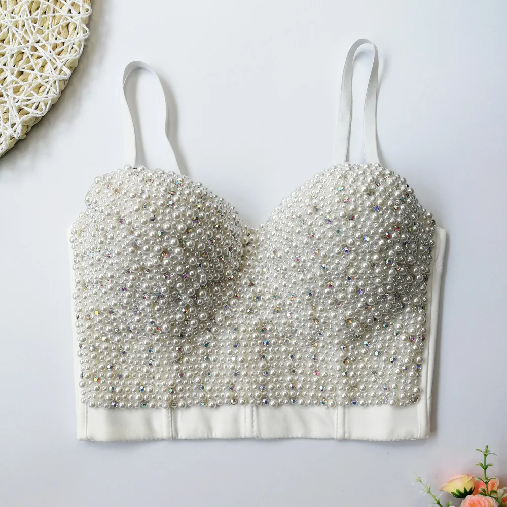 Wedding Bralette Vest Ab Rinestone Hand-made Pearls Bralet Corselets  Women's Bustier Bra Cropped Top Wedding Bralette Vest - Tanks & Camis -  AliExpress