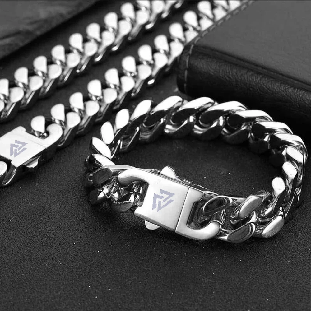 Viking Cast Cuban Chain Men's Bracelet Stainless Steel Fine Polished Chain Four Sides Cut Boyfriend Gift