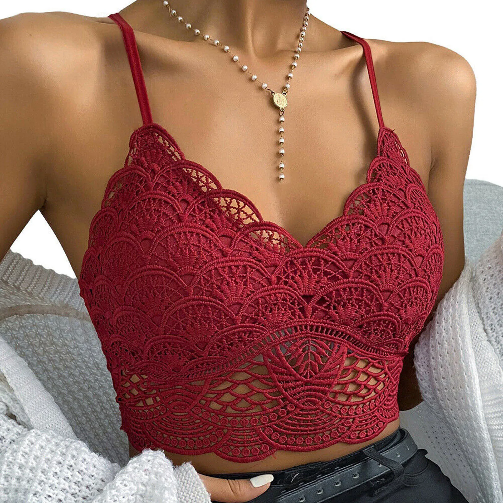 Summer Women Lace Sexy Crop Top Vest Sleeveless Padded Bralette Bra Bustier Club Cropped Tank Camis Camisole Lingerie Underwear