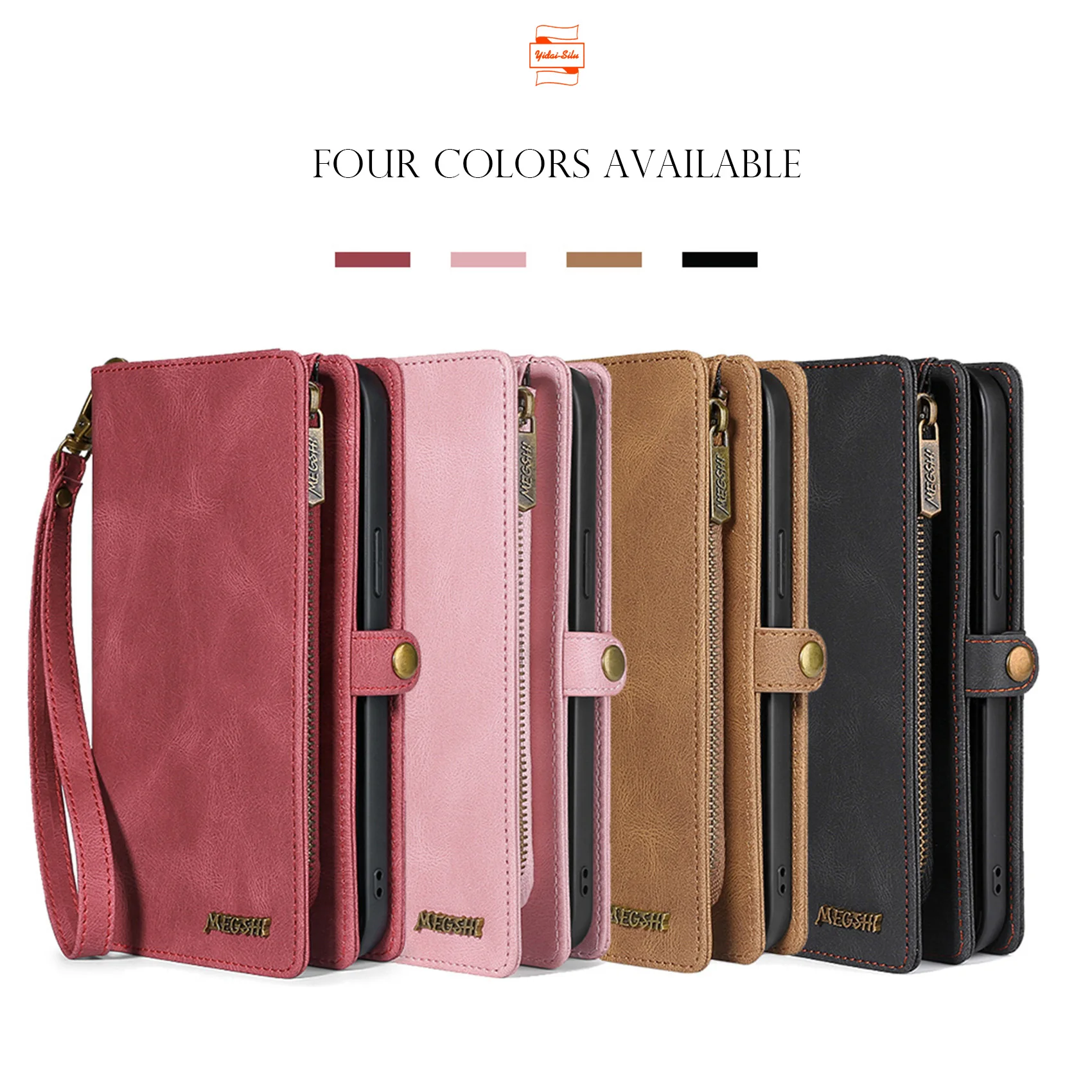 

Yidai-Silu Flip Wallet Case Purse Detachable Magnetic Zipper Wristband Card Holder Kickstand Folio Cover for HUAWEI P40 30 Pro