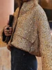ZBZA Women's Sequined Bomber Jacket Fall New Round Neck Long Sleeve Pocket Stretch Hem Sequins Jacket Coat Female Chic Outerwear 4