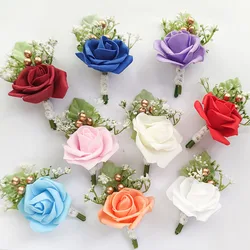 Men Buttonhole White Foam Roses Wedding Accessories Flowers Artificial Wrist Corsage Bracelet Bridesmaids Marriage Bride Sister