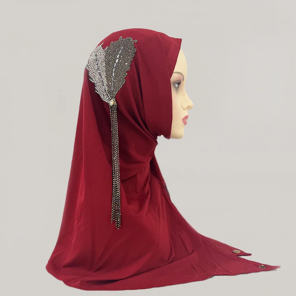 HighQualityLeafTasselEthnicHeadscarfElasticDiamondsWomenHood