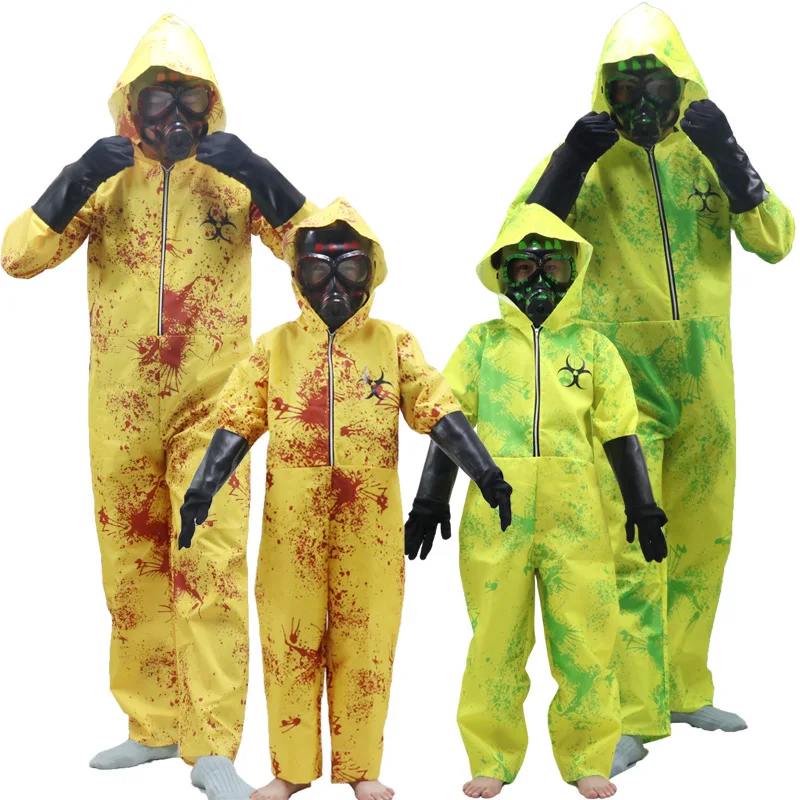

Halloween Performance Zombie Cosplay Jumpsuit Masks for Adult Kids Virus Infected Costume Family Boys Girls Men Women Outfits
