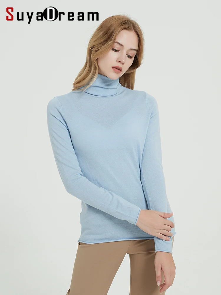 SuyaDream Womens' 100 Wool V neck Pullovers 2022 Fall Winter Solid