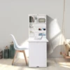 Modern Compact Wood Wall Mounted Folding Desk Cabinet Convertible Writing Desk for Home Office with Storage, White 2