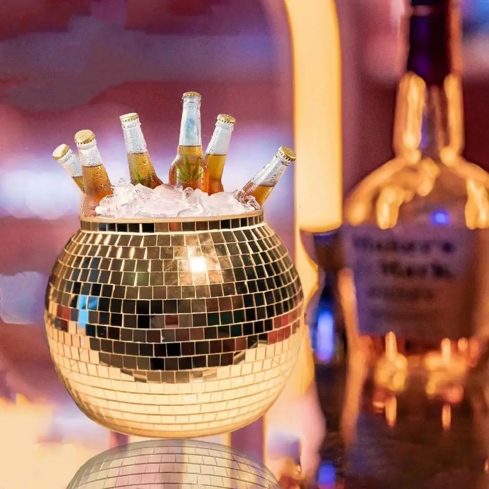 Flash Ice Bucket Disco Ball Shape Prism Load Bearing Large Capacity Cold Resistant Glass Mirror Disco Ice Bucket Party Supply