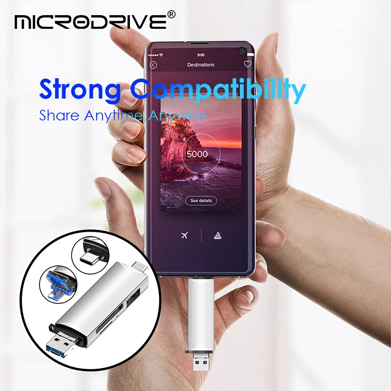 OTG C타입 카드 리더, USB 2.0 마이크로 TF Sd 미니 어댑터, TF USB 플래시 드라이브 변환기, 휴대폰 액세서리, 6 in 1