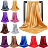 90X90 Satin Silk Scarf Hijab Solid Women Shiny Square Wrap Shawl Head Neck Cover Plain Hair Tie Band Beach Hijab Female Foulard 1