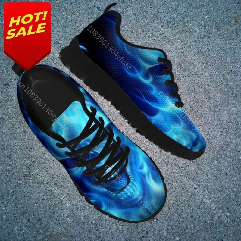 Terrore Scheletro Teschio Donna Scarpe Casual Blu Fuoco Stampa Design Calzature Appartamenti Scarpe Sportive Sneaker Da D
