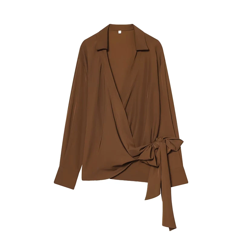 Ruched Women Blouse 2025 New Bow Tied Blouses Woman Tops Lady Ruffles Long Sleeve Loose Elegant Blouses And Shirts Top ﻿