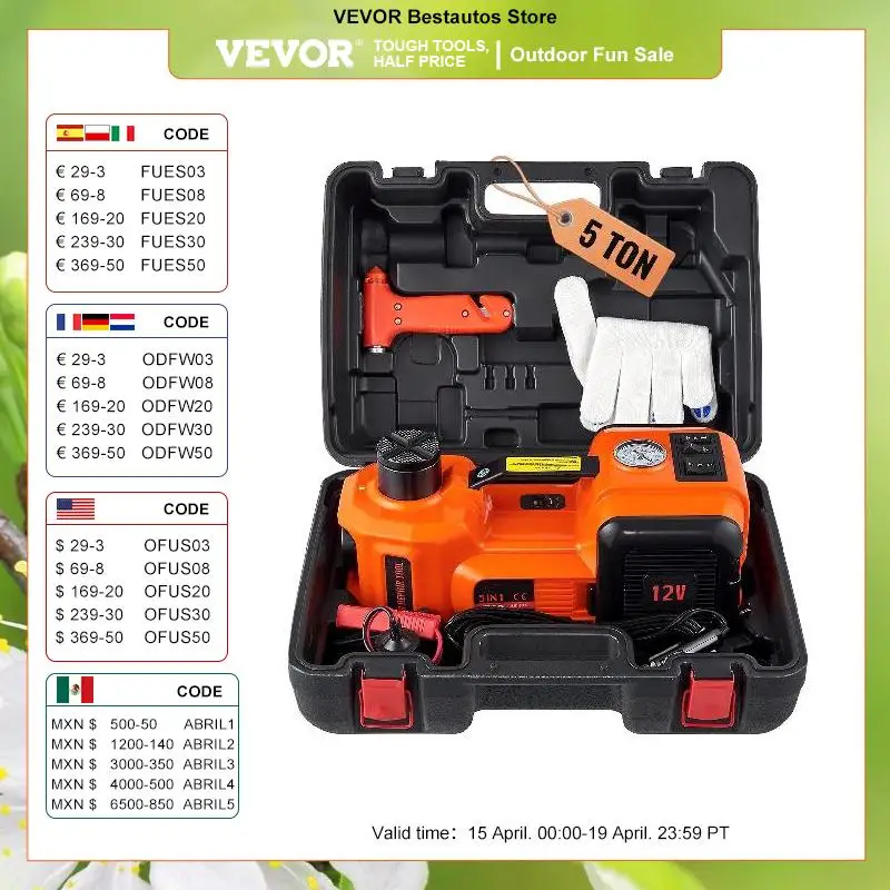 VEVOR 5 톤 전기차 잭, 11023 LBS 유압 잭 리프트, SUV MPV 세단 트럭용 휴대용 자동차 잭, 타이어 교체, 차고 수리 