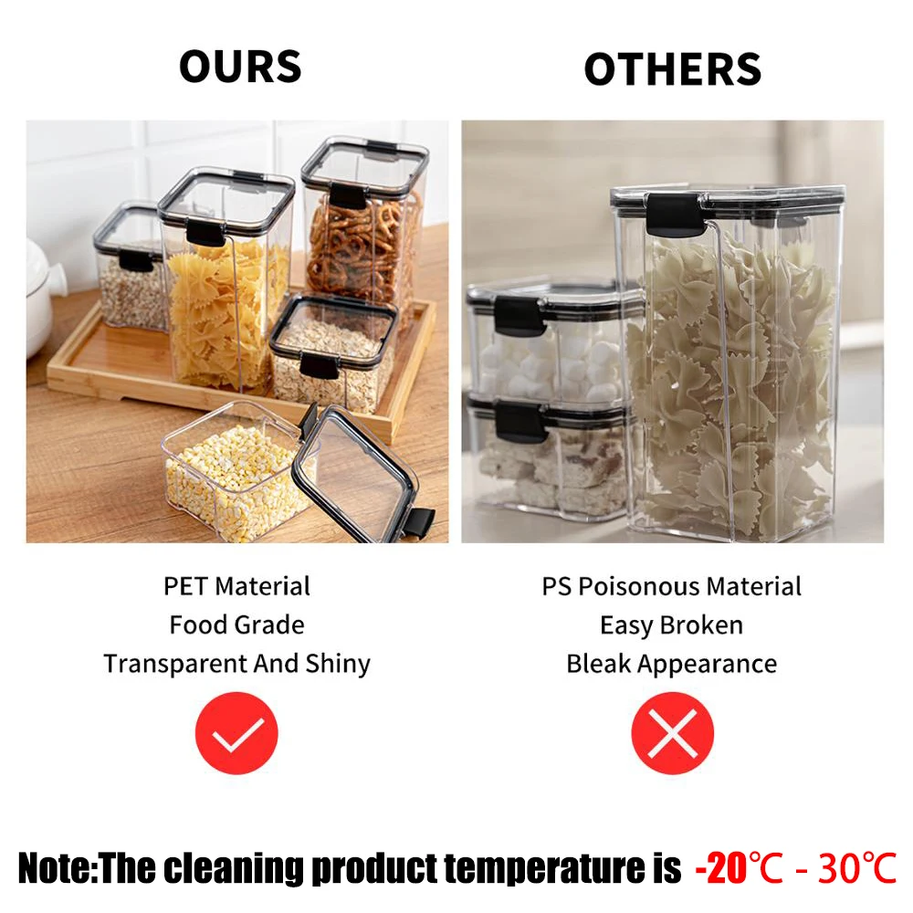 Stackable Transparent PET Plastic Food Storage Containers Set (460-1800ML, 2-4 Pieces) - Kitchen Dry Goods and Noodles Sealed Organizer