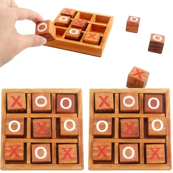 Legno Tic Tac Toe Classico da tavolo Strategia Giochi da tavolo Rompicapo Divertimento Sfide logiche Regali di viaggio per la famiglia per bambini Adulti