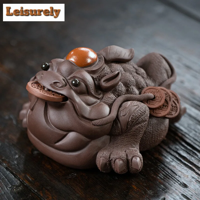 Yixing Zisha Wealth Three-legged Golden Toad Tea Pet Antique Fish Tank Landscaping Tea Figurine Play Toys Tea Statue Ornaments