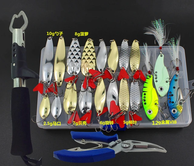 Fishing Lures Set Spoon Kit Metal Bait Plier Grip Hard Bait Fresh Salt Water  Bass Pike