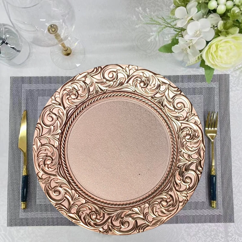 European Banquet Plates Plastic Charger For Home Dinner Table Decor Wedding Party Cake Tray Hotel Western Mats 13inch 100pcs 4