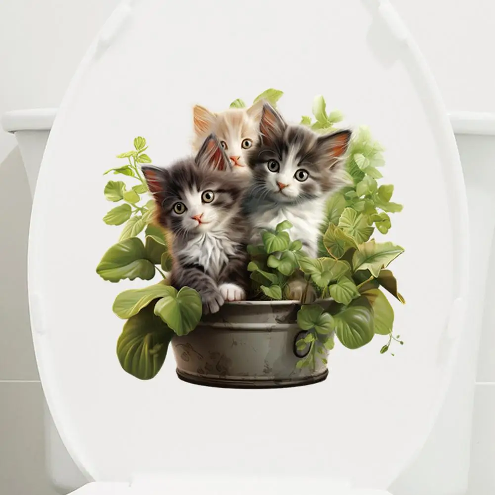 Decorative Toilet Sticker Easy to Apply Elegant Green Plant Cat Pattern Lid Charming Wall for Home toilet stickers vinyl stickers