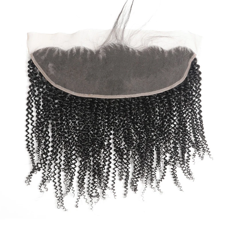 Kinky Curly 13x4 Lace Frontal Human Hair Pre-Plucked Natural Color Brazilian Virgin Hair Transparent Lace Closure For Women