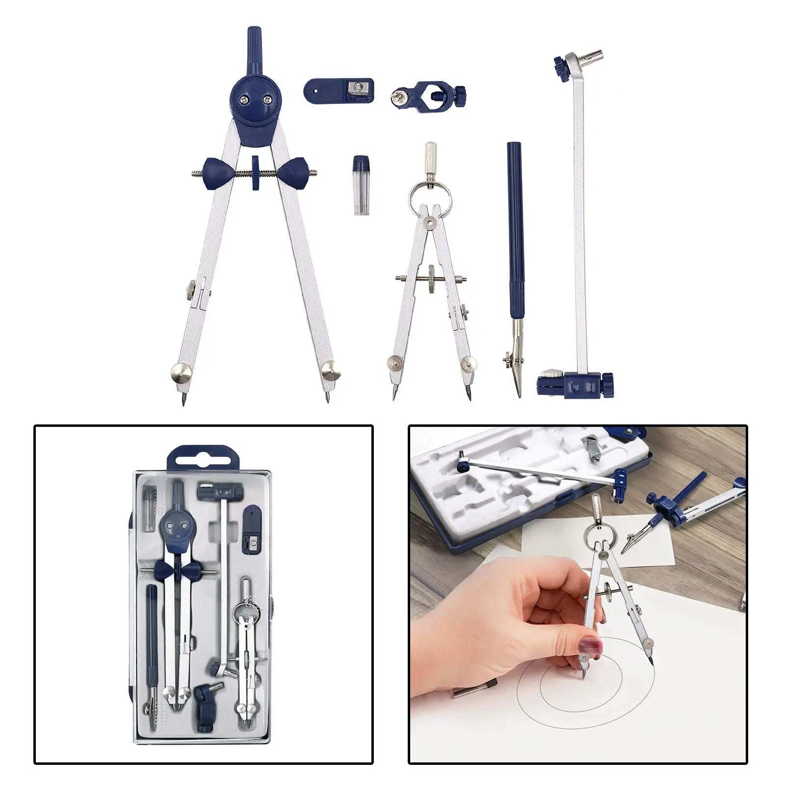 Professional Drawing Metal Drafting Kit with Extension Bar, Geometry Set for Geometry, for Engineer and Students