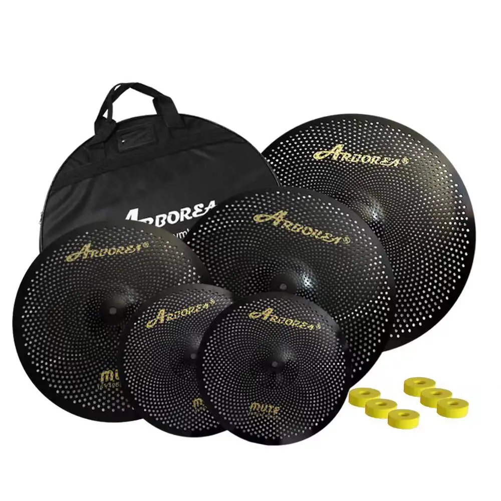 Low Volume Cymbal Set 5 PCS 14"Hihats+16"Crash+18"Crashride+20"Ride and Free Cymbal Bag & Gifted 6 pcs Felts